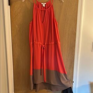 Chic Coral and Brown Sleeveless Dress